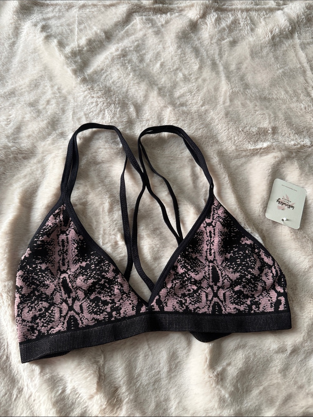 NWT Free People Pink Snakeprint Bralette with Black Trim